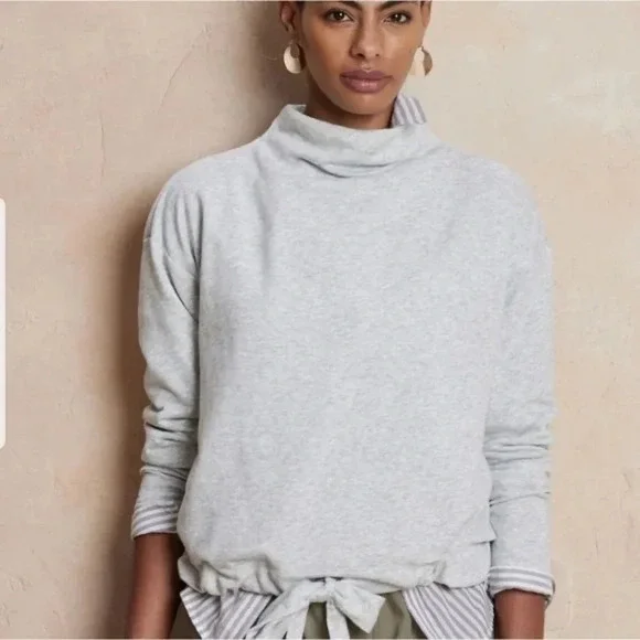 Banana Republic Funnel Neck Tie Waist Sweatshirt Cream Small - Picture 3 of 8